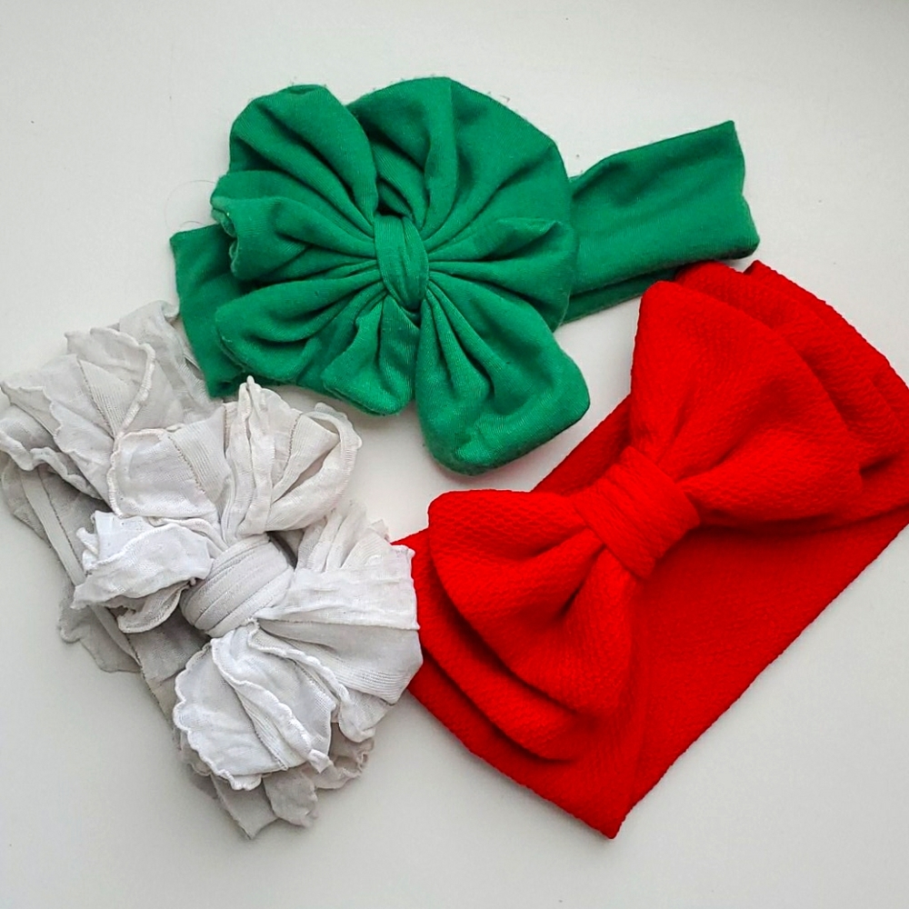 🎀 3 piece Christmas boutique baby bow headband🎄